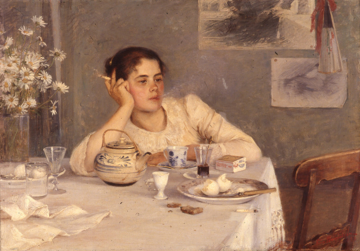 Elin Danielson-Gambogi, Teepöydän ääressä, öljy 1890, yksityiskokoelma. Kuva Museokuva