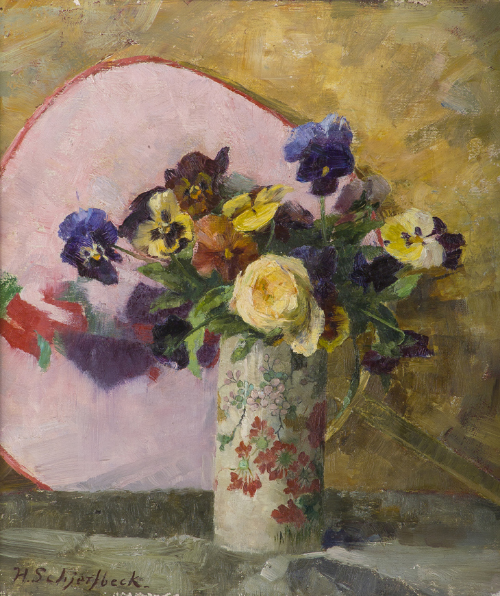Helene Schjerfbeck, Orvokkeja japanilaisessa maljakossa, n. 1890, Villa Gyllenberg
