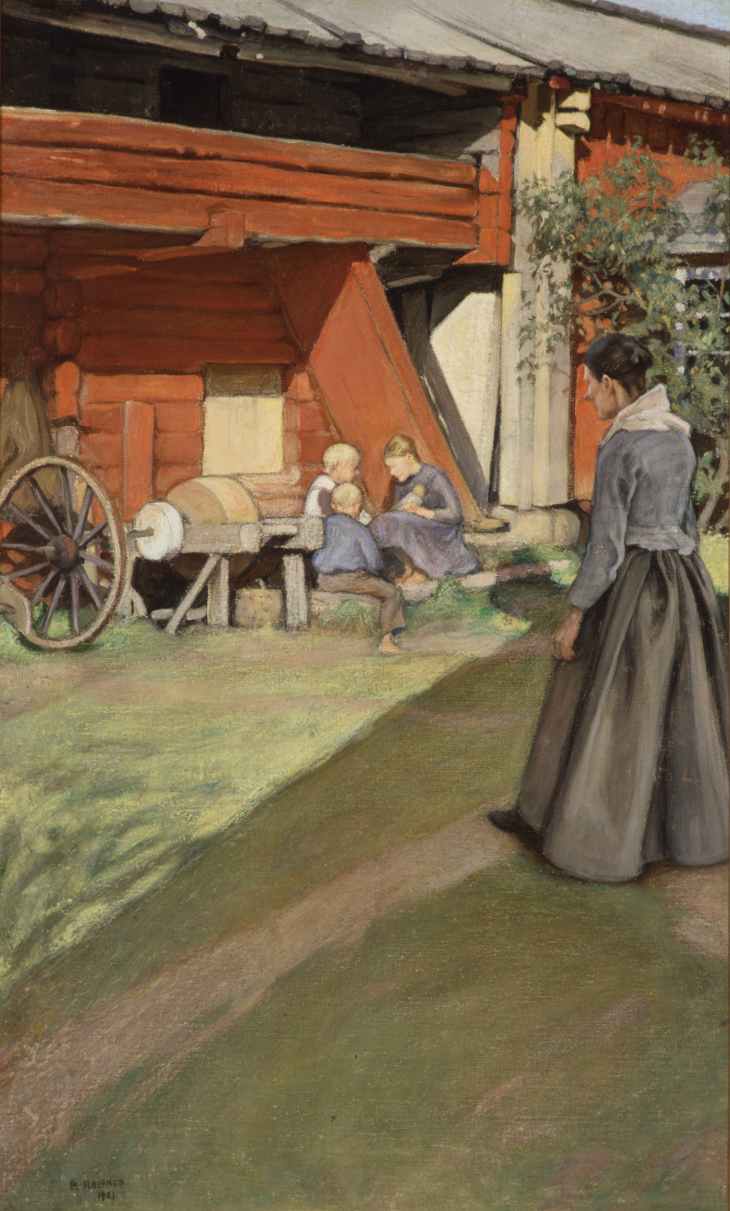 Pekka Halonen, Pihamaalla 1903, Halosenniemen kokoelma. Kuva Toimituskuva
