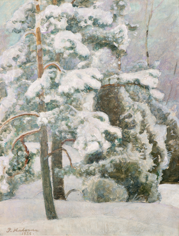 Pekka Halonen, Utuinen talvimaisema, öljy 1926, Halosenniemen museo. Kuva Museokuva