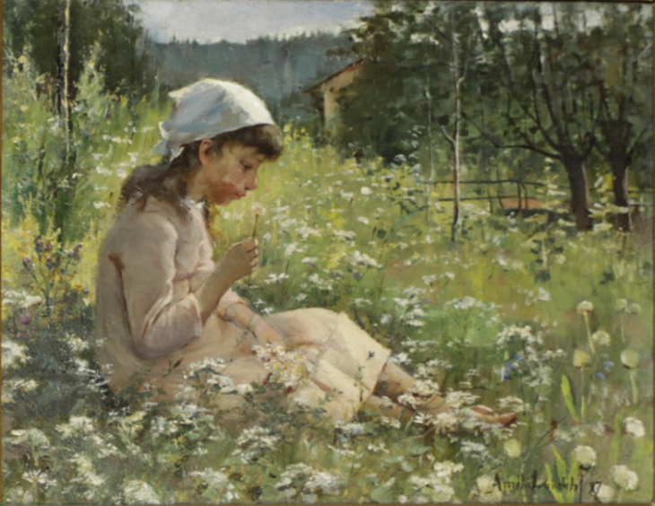 Amelie Lundahl, Tyttö niityllä, öljy 1887, yksityiskokoelma. Kuva Tuusulan museo